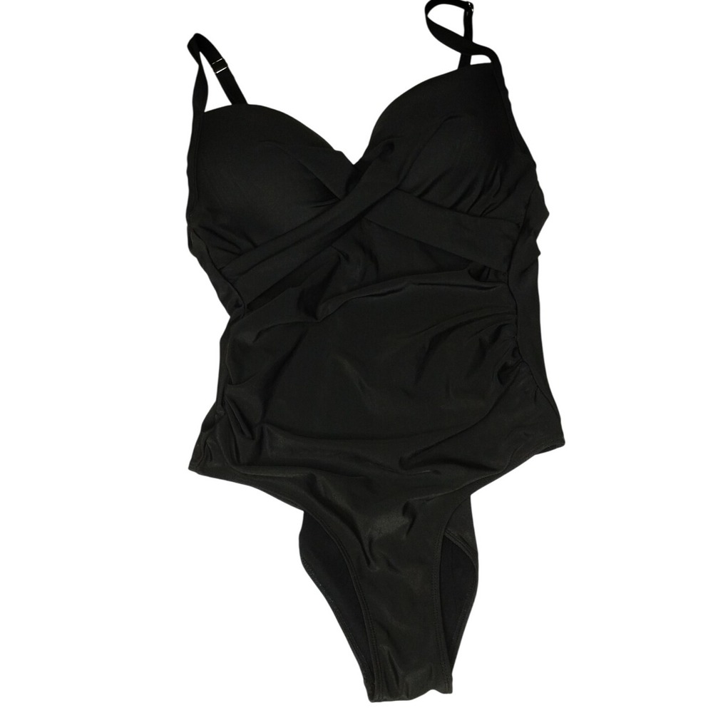 One Piece Swimsuit Ruched Tummy Control Criss Cross Front 1XL‎ Black